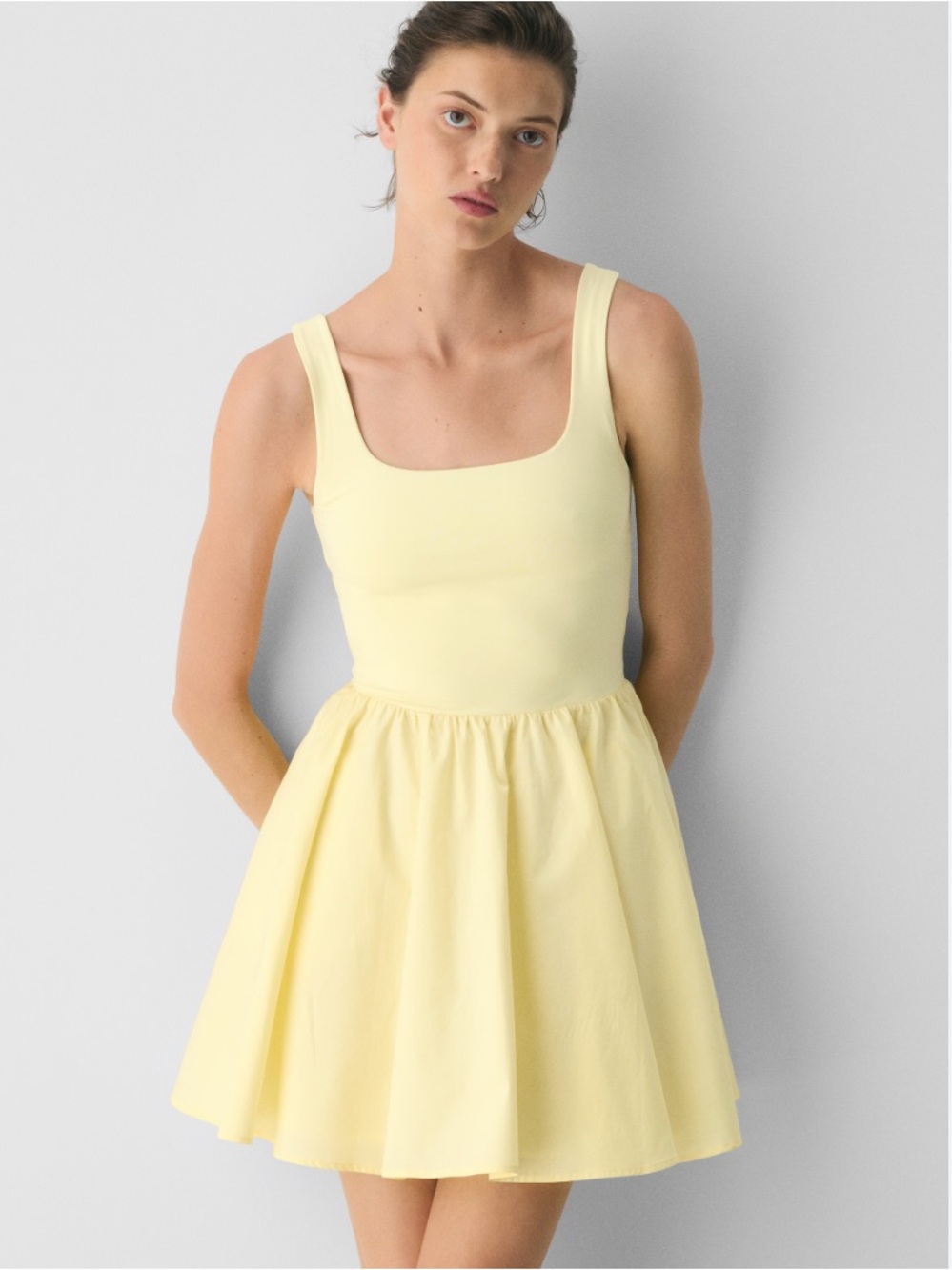 Camila Coelho Pale Yellow Square-Neck Mini Dress